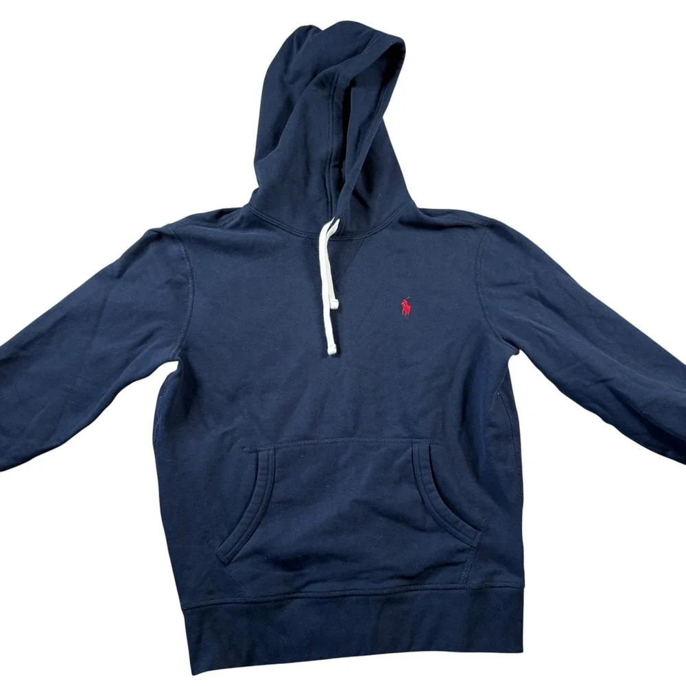 Polo Ralph Lauren Hoodie Mens S Navy Blue Red Pony Fleece Pullover Sweatshirt